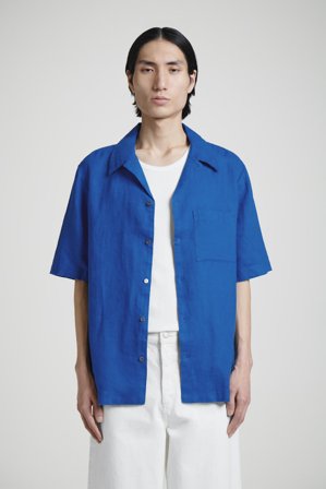 COS Homme Chemise À Col Cubain En Lin in Bleu