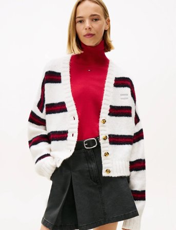 Tommy Jeans Tjw Badge Stripe Fluff Cardi Ext - White - XS