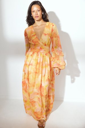 NA-KD Robe longue structurée en mousseline - Robes maxi à manches longues - Orange - EU 32