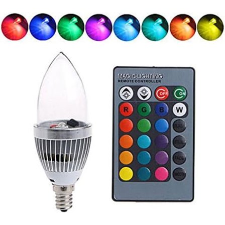 Smart Lampe Multicolor E14 3W RGB LED Farveskiftende Pære med Farve LED Lys med Fjernbetjening