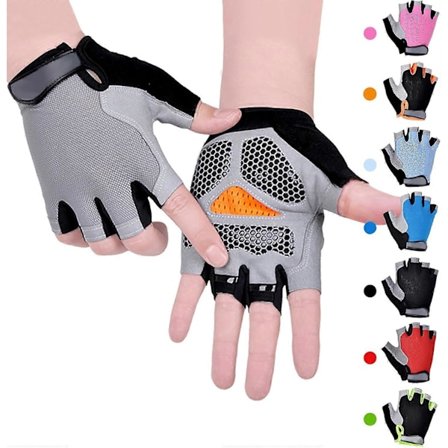 Lasten pyöräily- ja kiipeilyhanskat, puolisormikkaat, GEL-pehmuste, pyöräilyyn, kuntosalille, liukueste, harmaa, (M)