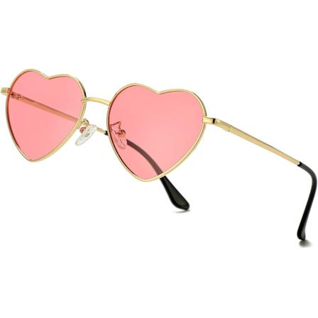 Polariserede hjerteformede solbriller til kvinder - Fashion Lovely Style Metal Frame UV400 beskyttelsesglas Gold Pink 54 Millimeters
