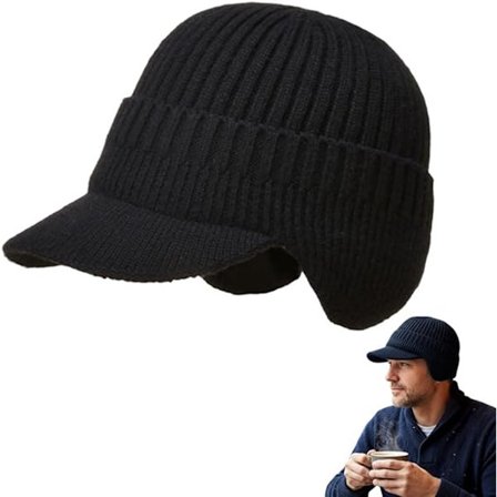 Strikket hue - Vinterhue - Udendørs hue - Varm udendørs hue - med øreklapper og skygge - varm strikket hue - vindtæt vinterhue - varm ørebeskyttelse