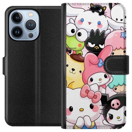 Kompatibelt Lommeboketui til Apple iPhone 13 Pro Tett mønster av søte figurer med store øyne i ulike farger og uttrykk med LABUBU-tekst