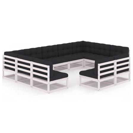 Vidaxl Loungegrupp Med Dynor 11 Delar Vit Massiv Furu Vit