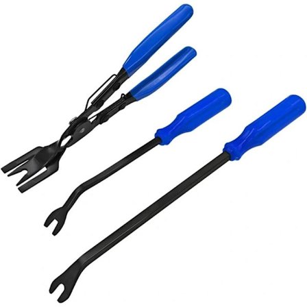 3-osainen auton verhoilun irrotustyökalusarja, niittien ja klipsien irrotuspihdit (sininen)