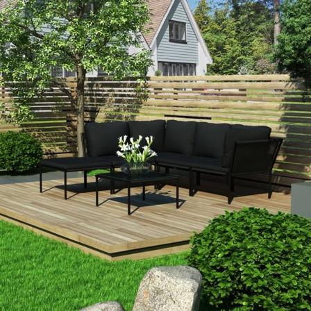 vidaXL Loungeset för trädgården med dynor 6 delar svart PVC Svart