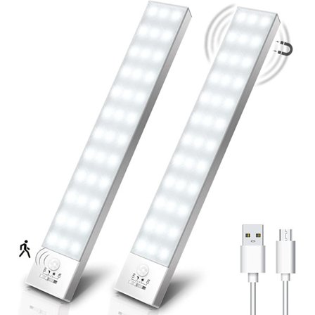 36 LED-skåpslampor, USB-laddningsbara trådlösa LED-garderobslampor med rörelsesensor, LED-belysning (2-pack)