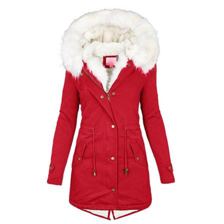Kvinnor Långärmad Enfärgad Fuskpäls Hood Coat Knappar Ytterkläder