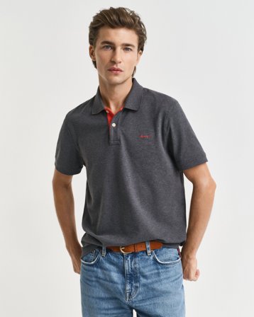 GANT Herren Kontrast Piqué Poloshirt (S) Dunkelgrau