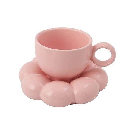 Blommig Kaffekopp med Fat Set Söt Mugg med Fat Set Keramisk Kaffe