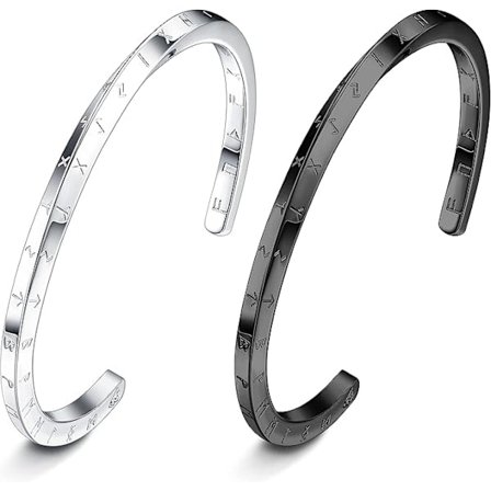 2 st Viking Mobius armband i rostfritt stål för män, nordiskt amulettarmband, silver/svart stelt armband