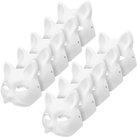 10 stk. Kattmasker til å male, Dyrekostymemasker DIY Hvite masker Halvmaske for Maskerade Halloween Barn Cosplay Masker Kostyme Party Favors