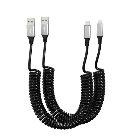 2-pack Spiralkabel iPhone Lightning Billaddare, Kompatibel med Apple Carplay Spiral USB till Lightning-kabel med Datasynkronisering, Kort Spiral