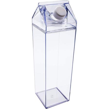Transparent firkantet mælkeflaske Lækagesikker plastik frugtjuiceflaske (transparent/1000ml) til udendørs sport, rejser, camping og vandreture.