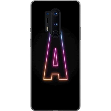 Yhteensopiva Puhelinkuori OnePlus OnePlus 8 Pro Minimalistinen neonkirjain A sateenkaarenvärisessä valossa mustaa taustaa vasten modernissa typograf