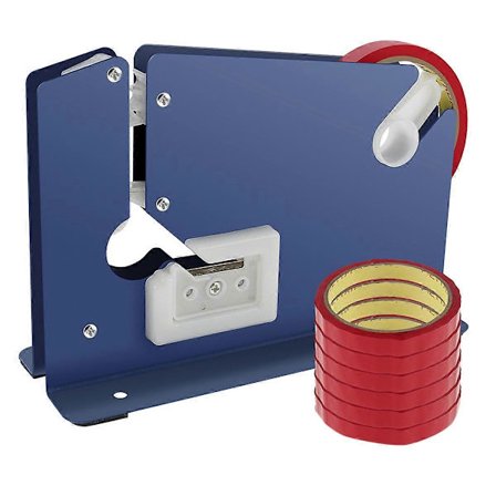 Metallförslutare för påsar med 7 rullar tejp, manuell förslutare med dispenser och trimmer