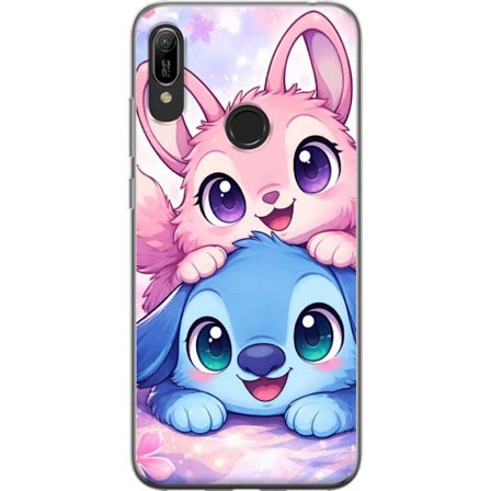 Kompatibel Mobilcover til Huawei Huawei Y6 (2019) Sød kawaii illustration med pink og blå fantasidyr, store øjne og bløde farver perfekt til børn