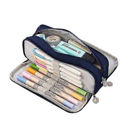 Large Pencil Case Big Capacity 3 Compartments Canvas Pencil Pouch For Students