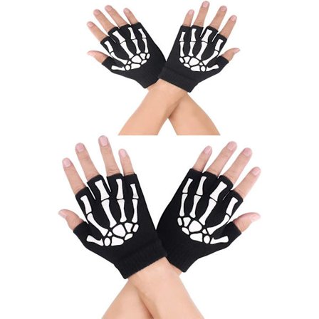 2 stk. Skelet Handsker Holdbare Varme Fingerløse Julekostume Co