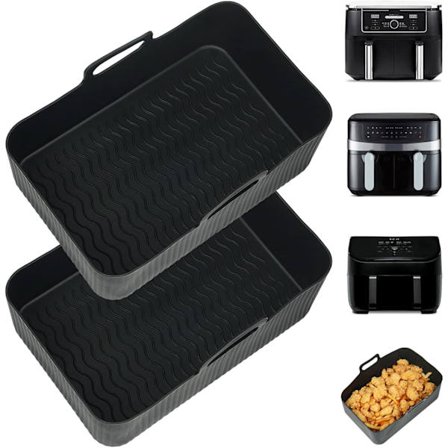 Store Silikone Airfryer Liners til 8,5-9,5 L Airfryers, 2 STK Genanvendelige Airfryer Bakker, Dobbelt Stak Tilbehør