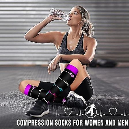 6 stk. kobberkompressionssokker til kvinder og mænd - Bedste cirkulation til medicinsk brug, løb, sygepleje, atletik/Large-X-Large/6 mønstre-2