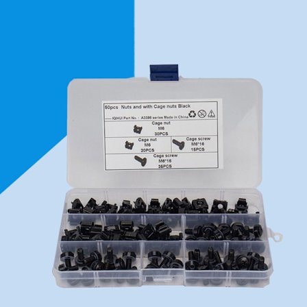 50 pakke burmøtrikker Bolte Skiver Metriske firkantede indsatsmøtrikker Sort