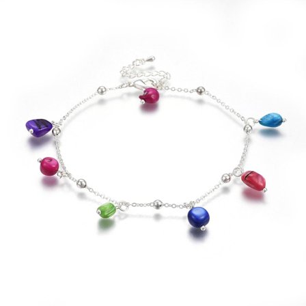 Handgjord Silverpläterad Vristlänk med natur Stenar