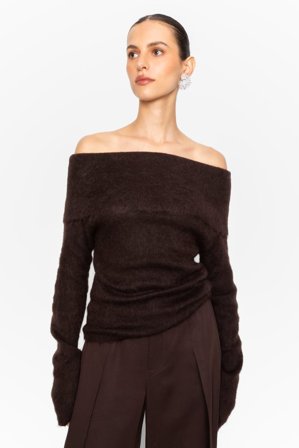 CAMILLA PIHL - Eliette Off-Shoulder Knit - Dark brown SizeS
