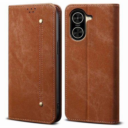 For Xiaomi Redmi A5 4G/ Poco C71 4G Deksel Jeans Stofftekstur Anti-Ripe Lær Stativ Telefondeksel