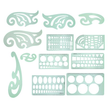 12 kpl piirustusmallia Monitoiminen mittaus Geometrinen muovinen piirustusviivain Suunnittelutarvikkeet