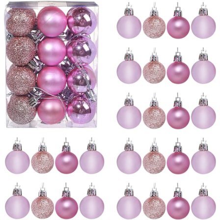 Sett med 24 mini julekuler, knusefrie, 11,8×7,8×15,6 cm, julepynt til treet, festdekorasjon, 3 cm/1,18 tommer (rosa)
