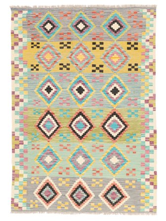 Kilim Berber Style Rug Hand Woven 124X176 Green/Orange Afghanistan