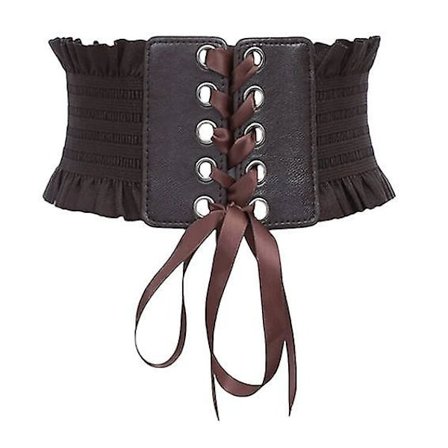 Vintage dam stretchbälte med tofsar, elastiskt spänne, brett midjeband för klänning, korsett (kaffe)