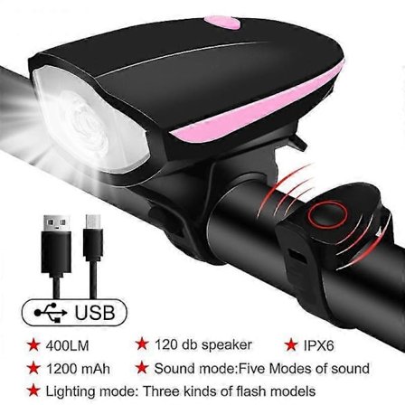 Sykkel frontlys med sykkelhorn USB Oppladbart Lys_Supergave