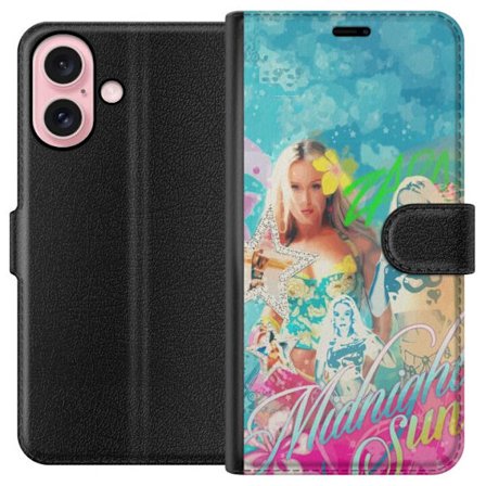 Kompatibel Tegnebogsetui til Apple iPhone 16 Eventyrverden med Steve, Creeper og dyr i farverig blokgrafik