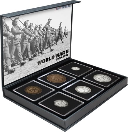 Australien 1939-1944 - WWII Møntsamling - 4 sølv og 2 uædle metalmønter - Meget fin kvalitet