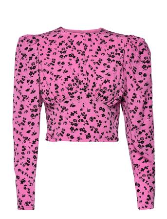 Fine Jacquard Tie Collar Tip Crop Tops Long-sleeved Crop Tops Rosa ROTATE Birger Christensen