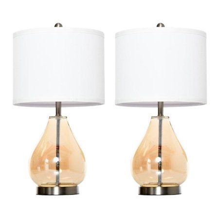 Rootz Table Lamps - Modern 2-set Table Lamps - Lamps E27 - Bedside Lamp - Linen Lampshade - White/Silver/Amber