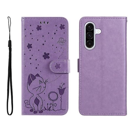 Kompatibel til Samsung Galaxy A56 5G Læder Wallet Case Kat Bi Mønster Telefon Cover Stativ