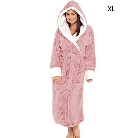 Dam Vinter Plysch Morgonrock med Bälte Rosa XL Pink