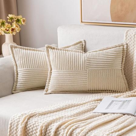 Korduroytyynynpäälliset liitososalla, 2 kappaleen pehmeä boho-raita tyynynpäälliset teksturoidut koristetyynyt sohvatyynyille olohuoneeseen 12 x 20 