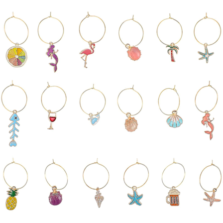 18 stk Strandgaver Bryllup Vin Charm Drikk Glass Identifikatorer Dyr Glass Markør Glass Skjell Charms Tropiske Glass Charms