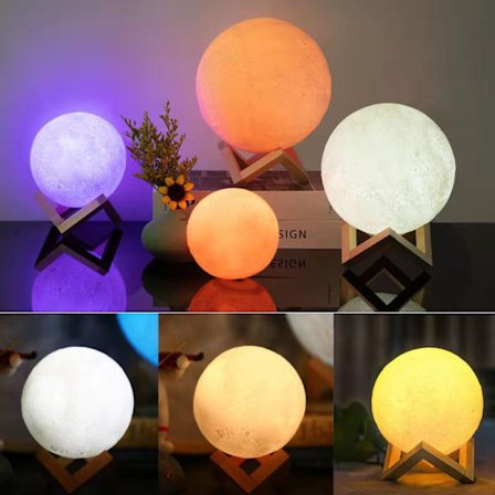 3D Månelampe, LED Nattlys 7 Farger Touch Lampe, 15cm Di