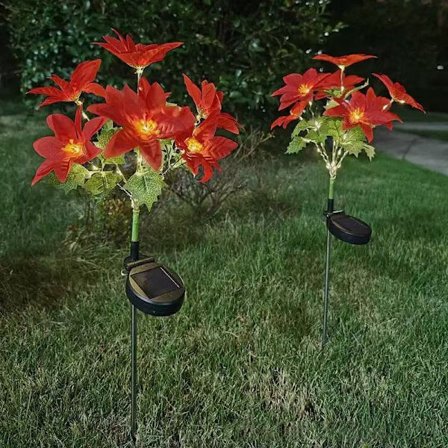 Aurinkokennokukat ulkokäyttöön – Vedenkestävät Rhododendronit, 2/4 kpl puutarhavalaisimia 5 varrella, 2 valaistustilaa_TF_TF