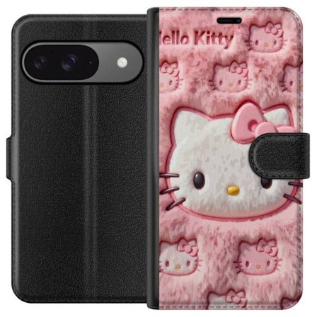 Kompatibelt Lommeboketui til Google Pixel 9 Pro Hello Kitty rosa fluffy bakgrunn med ikoniskt ansikt og kawaii-estetikk