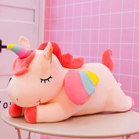 Söt mjuk plysch enhörning med regnbågsvingar - Kawaii Toy for - Perfet
