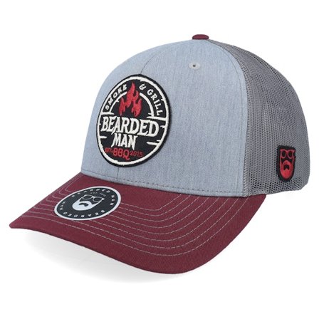 Bearded Man - Grey trucker Czapka Z Daszkiem - Smoke Grill Bbq Logo Blk 112 Grey/Charcoal/Maroon Trucker @ Hatstore
