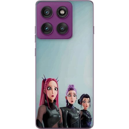 Kompatibel Mobilcover til Motorola Motorola Edge 60 Pro Tre animerede kvinder med farverigt hår i futuristisk stil og overraskede udtryk