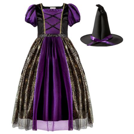 Häxdräkt För Flickor Barn & Toddler Halloween Kostym Purple 110
